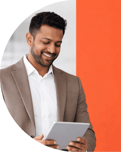 Man browsing on tablet