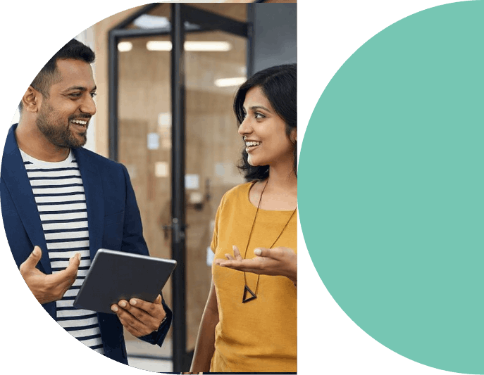 Man and woman discussing project