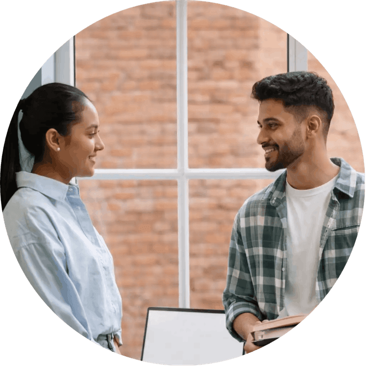 Man and woman discussing books